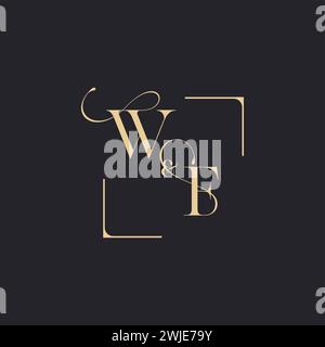 WF simple concept of wedding outline logo and square of initial design gold in white background Stock Vector