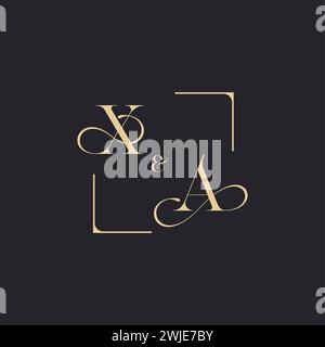 XA simple concept of wedding outline logo and square of initial design gold in white background Stock Vector