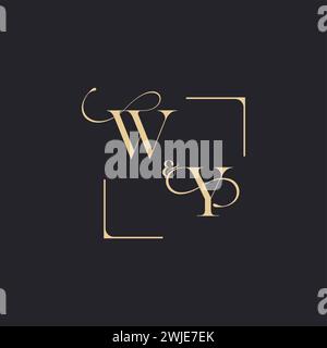 WY simple concept of wedding outline logo and square of initial design gold in white background Stock Vector