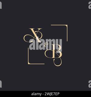 XB simple concept of wedding outline logo and square of initial design gold in white background Stock Vector