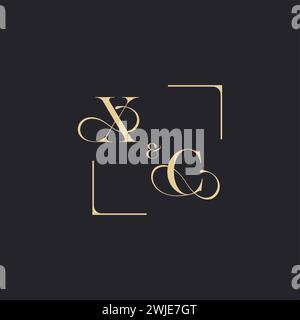 XC simple concept of wedding outline logo and square of initial design gold in white background Stock Vector