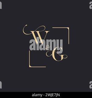 WG simple concept of wedding outline logo and square of initial design gold in white background Stock Vector