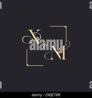 XM simple concept of wedding outline logo and square of initial design gold in white background Stock Vector