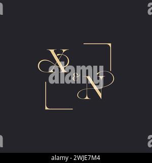 XN simple concept of wedding outline logo and square of initial design gold in white background Stock Vector