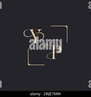 YP simple concept of wedding outline logo and square of initial design gold in white background Stock Vector