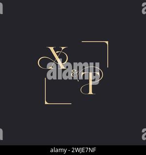 XT simple concept of wedding outline logo and square of initial design gold in white background Stock Vector