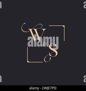 WS simple concept of wedding outline logo and square of initial design gold in white background Stock Vector