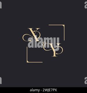XY simple concept of wedding outline logo and square of initial design gold in white background Stock Vector