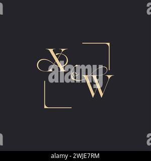 XW simple concept of wedding outline logo and square of initial design gold in white background Stock Vector