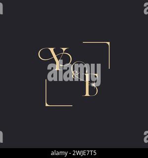 YF simple concept of wedding outline logo and square of initial design gold in white background Stock Vector