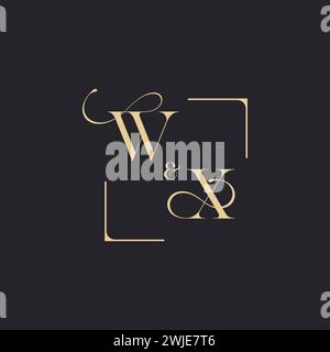 WX simple concept of wedding outline logo and square of initial design gold in white background Stock Vector