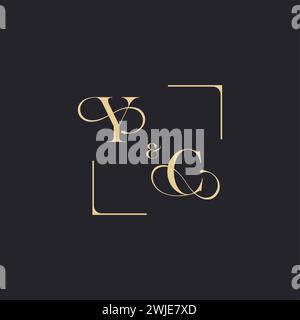 YC simple concept of wedding outline logo and square of initial design gold in white background Stock Vector