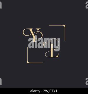YL simple concept of wedding outline logo and square of initial design gold in white background Stock Vector