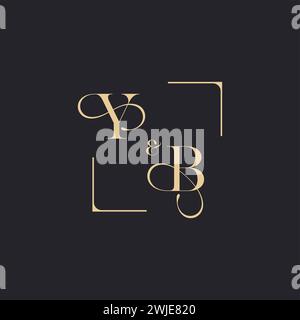 YB simple concept of wedding outline logo and square of initial design gold in white background Stock Vector