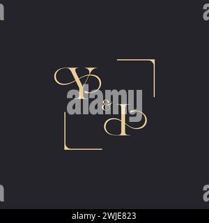 YI simple concept of wedding outline logo and square of initial design gold in white background Stock Vector
