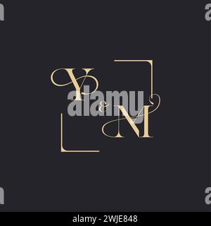 YM simple concept of wedding outline logo and square of initial design gold in white background Stock Vector
