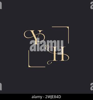 YH simple concept of wedding outline logo and square of initial design gold in white background Stock Vector