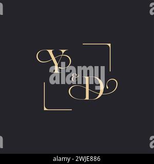 YD simple concept of wedding outline logo and square of initial design gold in white background Stock Vector