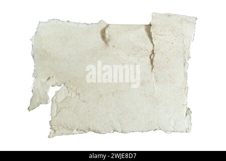 Aged white torn rectangular paper on white background with clipping path Stock Photo