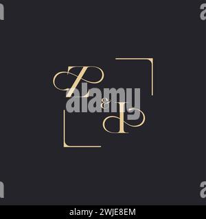 ZI simple concept of wedding outline logo and square of initial design gold in white background Stock Vector