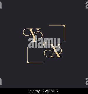 YX simple concept of wedding outline logo and square of initial design gold in white background Stock Vector