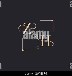 ZH simple concept of wedding outline logo and square of initial design gold in white background Stock Vector
