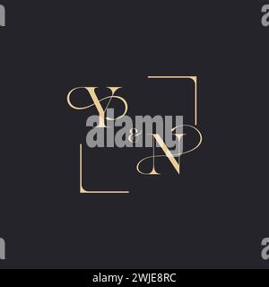 YN simple concept of wedding outline logo and square of initial design gold in white background Stock Vector
