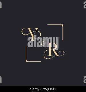 YR simple concept of wedding outline logo and square of initial design gold in white background Stock Vector