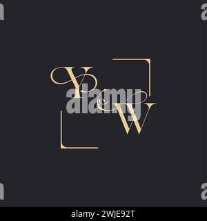 YW simple concept of wedding outline logo and square of initial design gold in white background Stock Vector