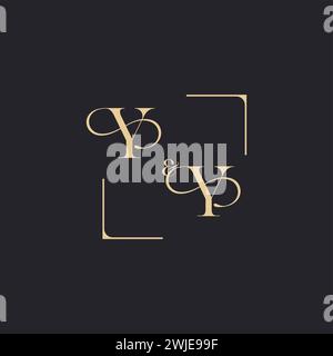 YY simple concept of wedding outline logo and square of initial design gold in white background Stock Vector