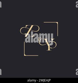 ZY simple concept of wedding outline logo and square of initial design gold in white background Stock Vector