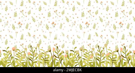 Botanical seamless pattern hand drawn. White background with plant border. Minimalist style. Vector illustration. Stock Vector