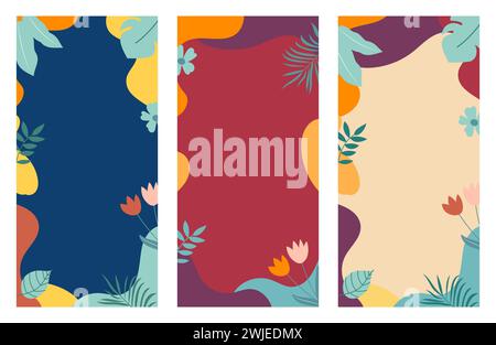 Hello spring banner background template with colorful flower. Abstract spring mobile phone background. Stock Vector