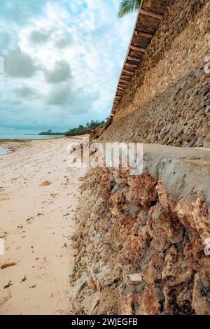 Coral wall made from blocks of textured and unique coral rocks at Malindi Beach in Malindi, Kenya Stock Photo