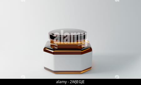 4 135 ml honey jars label in front plate on white solid background mockup collection ready for branding 3d rendering Stock Photo