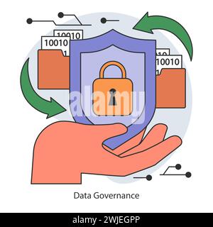 Data governance. Information oversight. Strategic regulation of data availability, usability, integrity, and security in a trusted framework. Flat vector illustration. Stock Vector