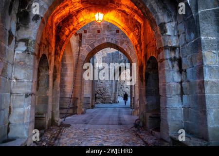 Entrance on ramparts at Carcassonne walls medieval castle fortress in ...
