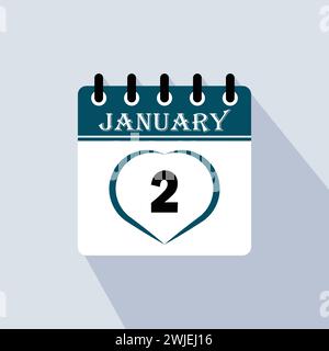 Icon calendar day - 2 January. 2nd days of the month, vector illustration. Stock Vector