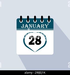 Icon calendar day - 28 January. 28 days of the month, vector illustration. Stock Vector