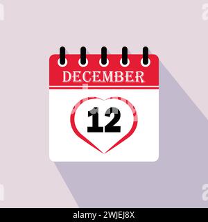 Icon calendar day - 12 December. 12th days of the month, vector illustration. Stock Vector