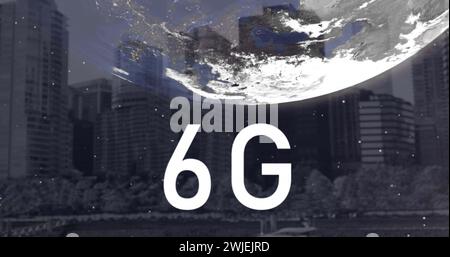 Image of 6g text, globe and computer data processing Stock Photo
