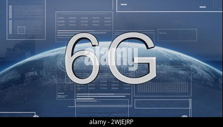 Image of 6g text, globe and computer data processing Stock Photo