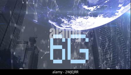 Image of 6g text, globe and computer data processing Stock Photo