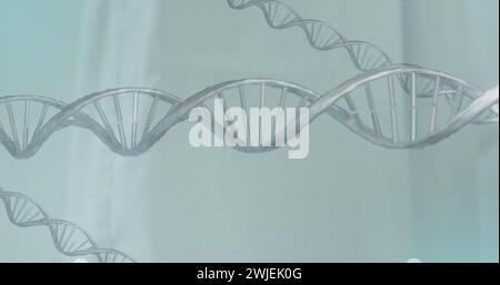 Image of dna strands and scope scanning over hand with stethoscope Stock Photo