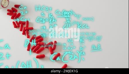 Image of mathematical equations over pills Stock Photo