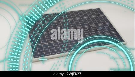 Image of scope scanning and data processing over solar panels Stock Photo