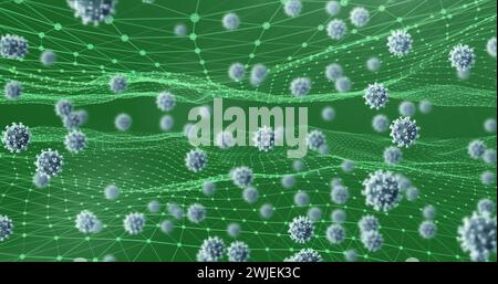 Image of digital interface with multiple Covid 19 cells and network of connections Stock Photo