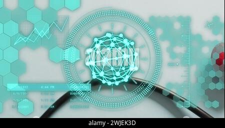 Image of shapes and data processing over stethoscope Stock Photo