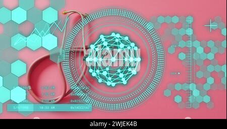 Image of shapes and data processing over stethoscope Stock Photo