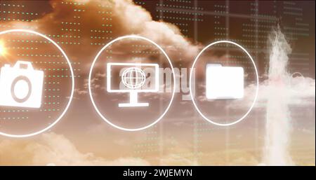 Image of icons, connections and clouds with data processing Stock Photo